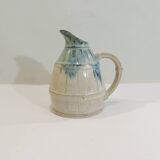 Vintage beige and blue glazed ceramic pitcher – Rustic handcrafted jug