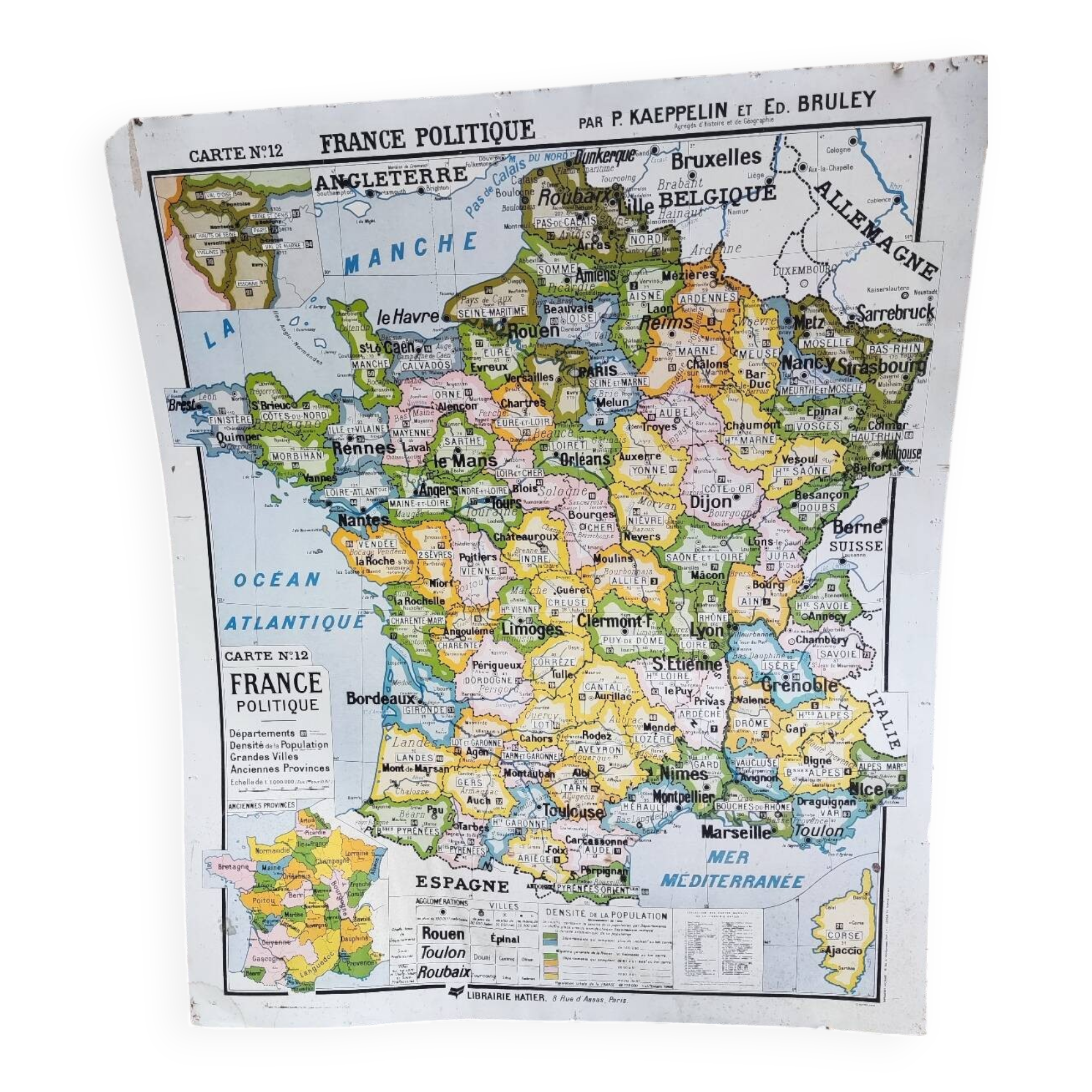 Vintage political map of France