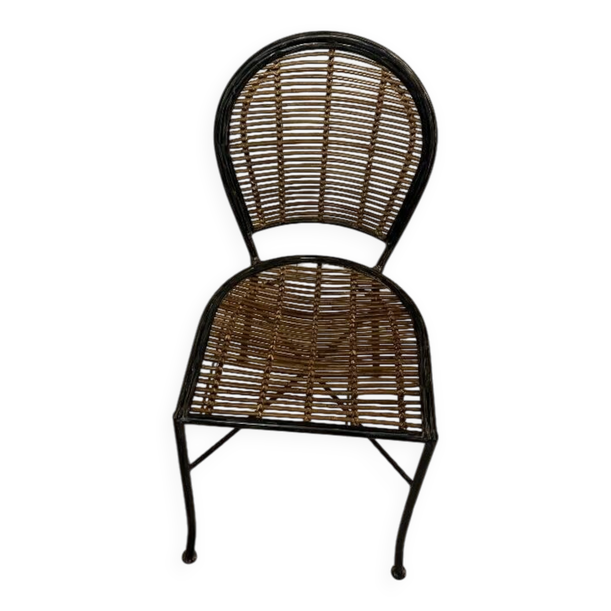 Set of 4 Wrought Iron and Rattan Chairs