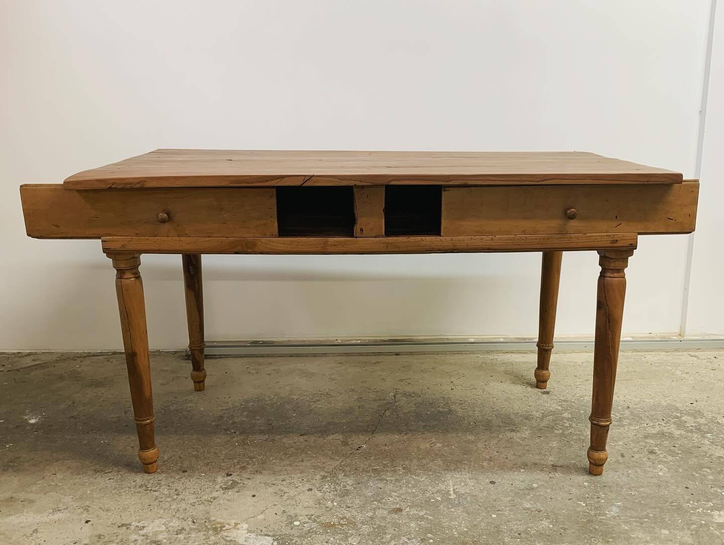 Old walnut farm table with pulls
