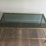 Coffee table brass tray of bluish glass