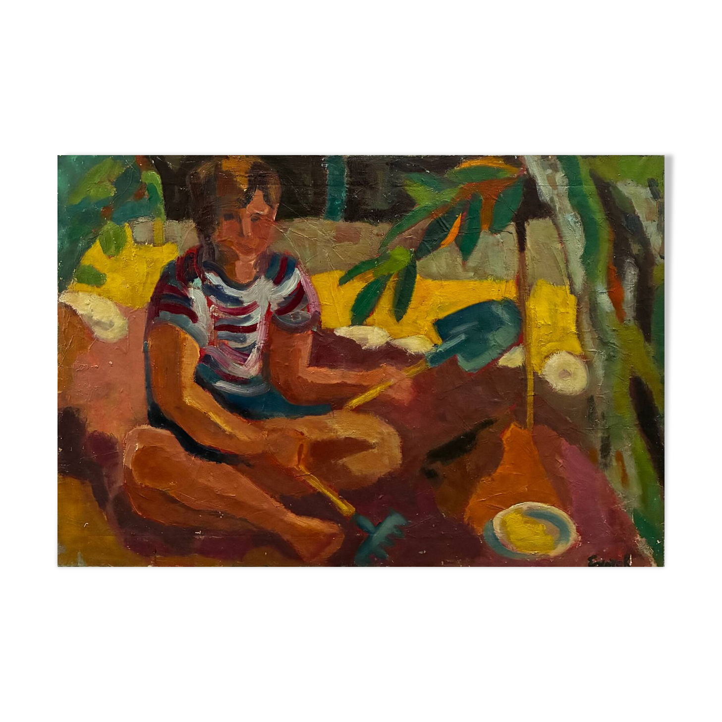 Painting of a child playing in summer, 20th century
