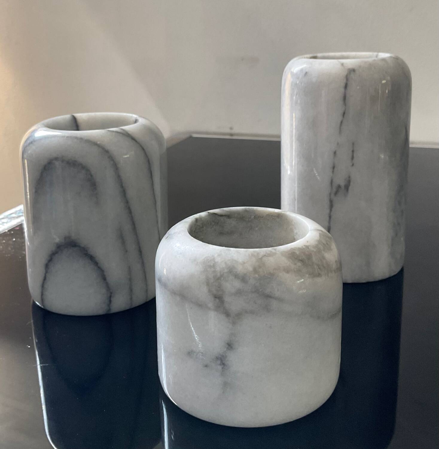 Trio of vintage marble candlesticks