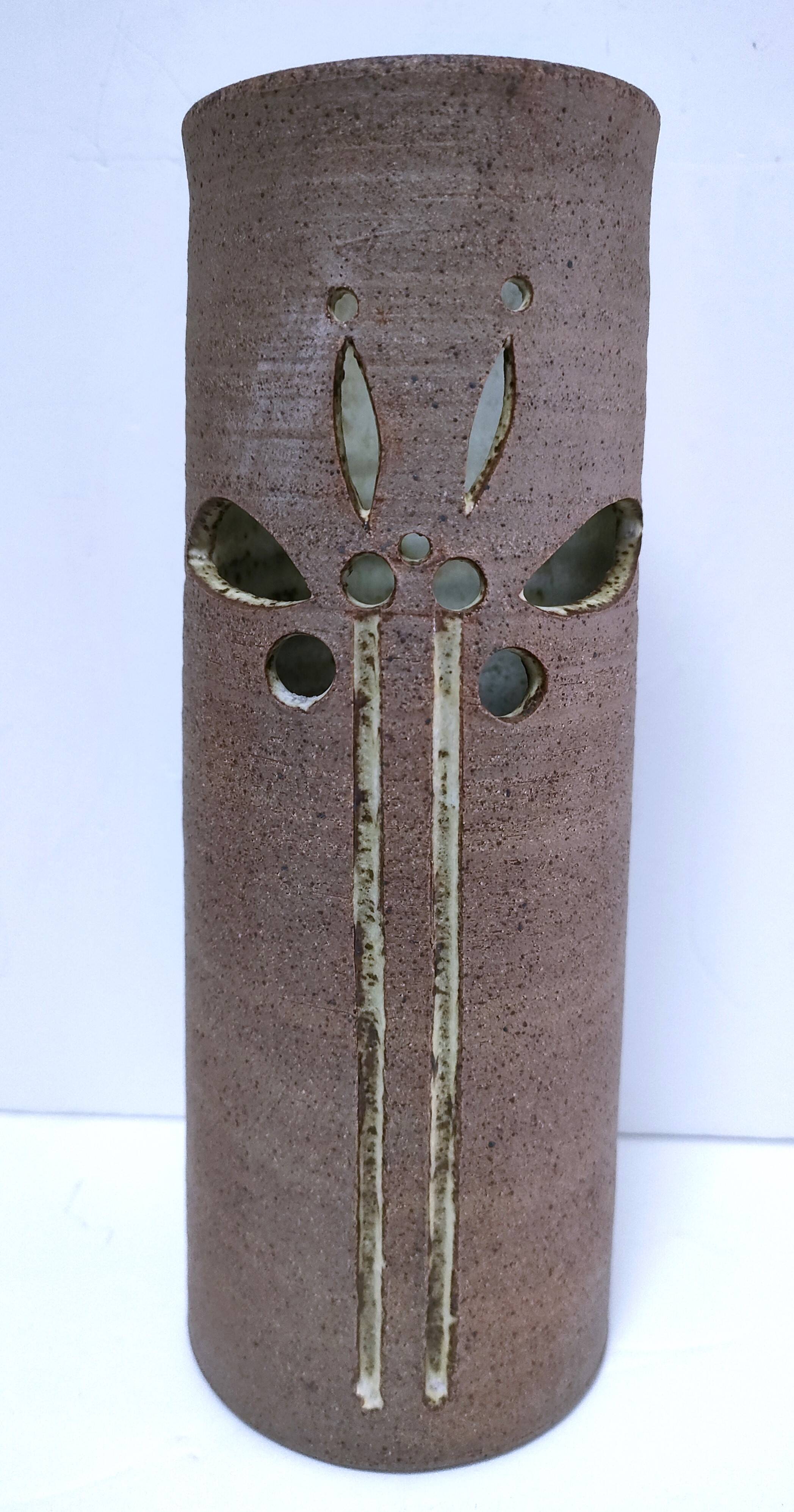 three vintage stoneware roller vases