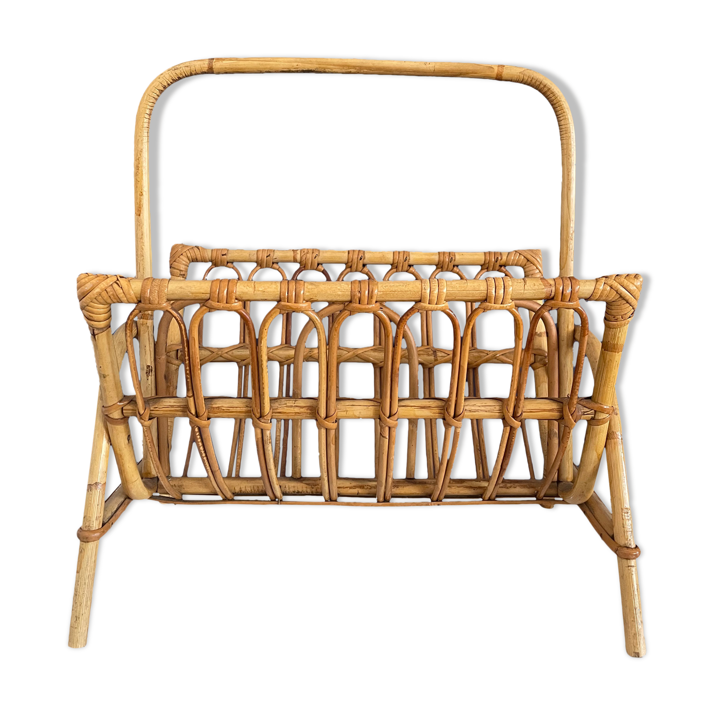 Vintage rattan magazine holder