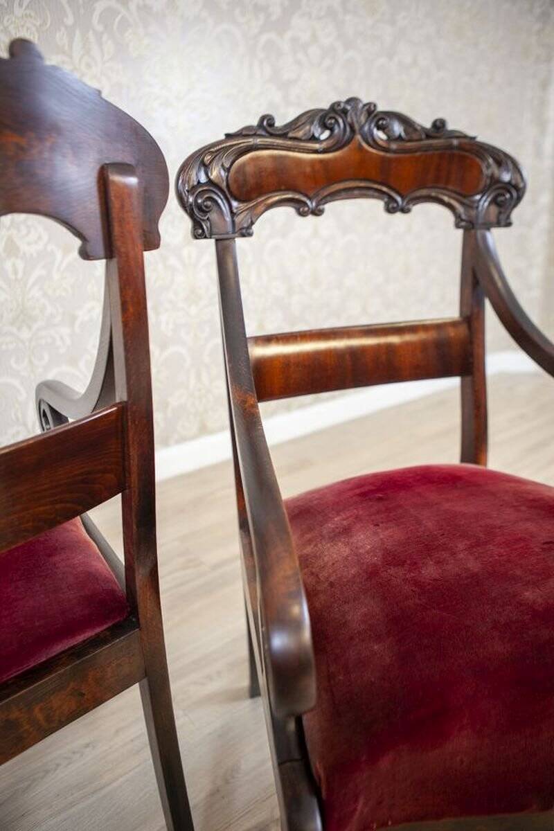 Set of Empire Mahogany Armchairs in Red Upholstery, 19th Century