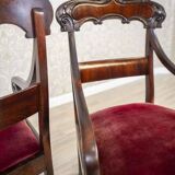 Set of Empire Mahogany Armchairs in Red Upholstery, 19th Century