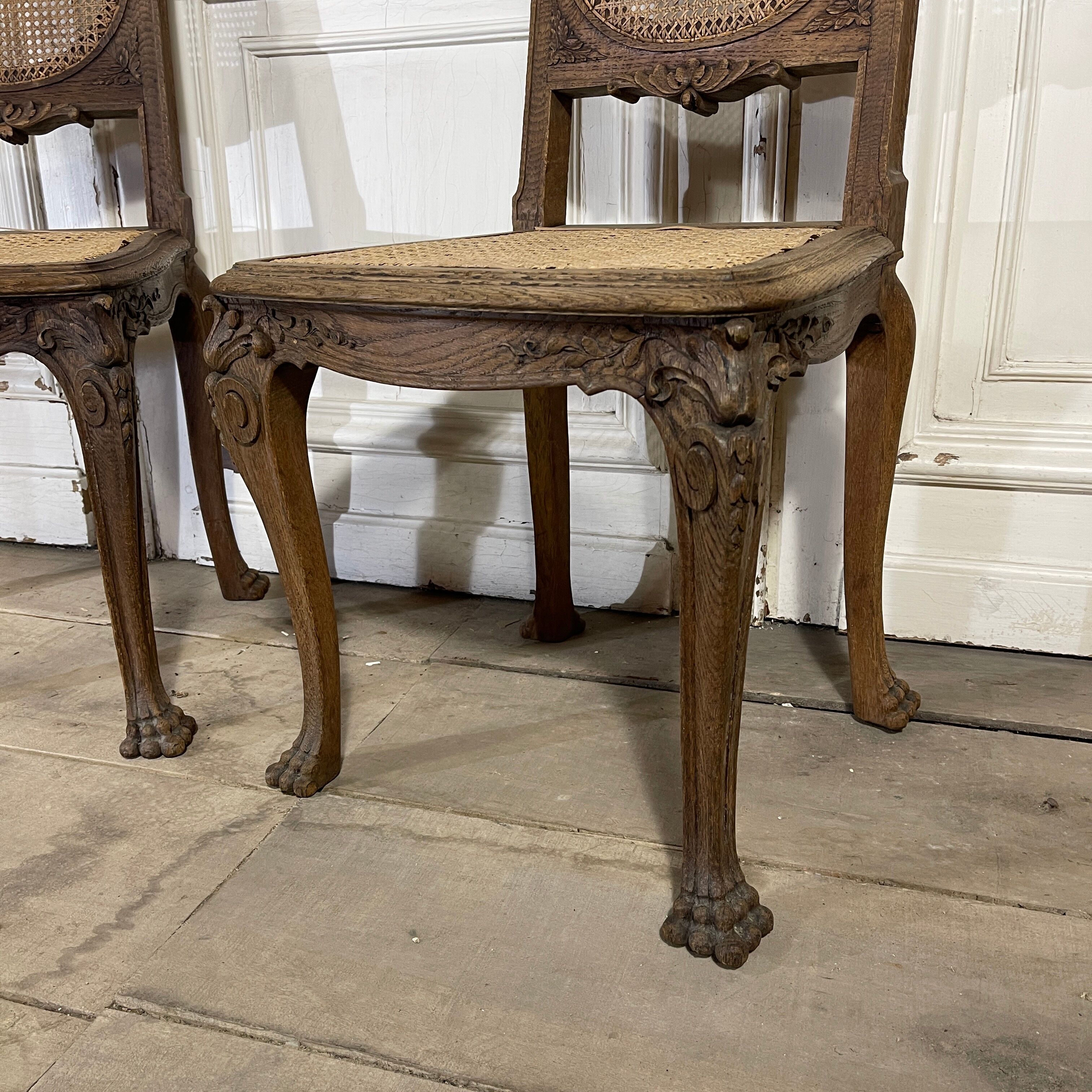 Paire de chaises cannée pieds pattes de lion