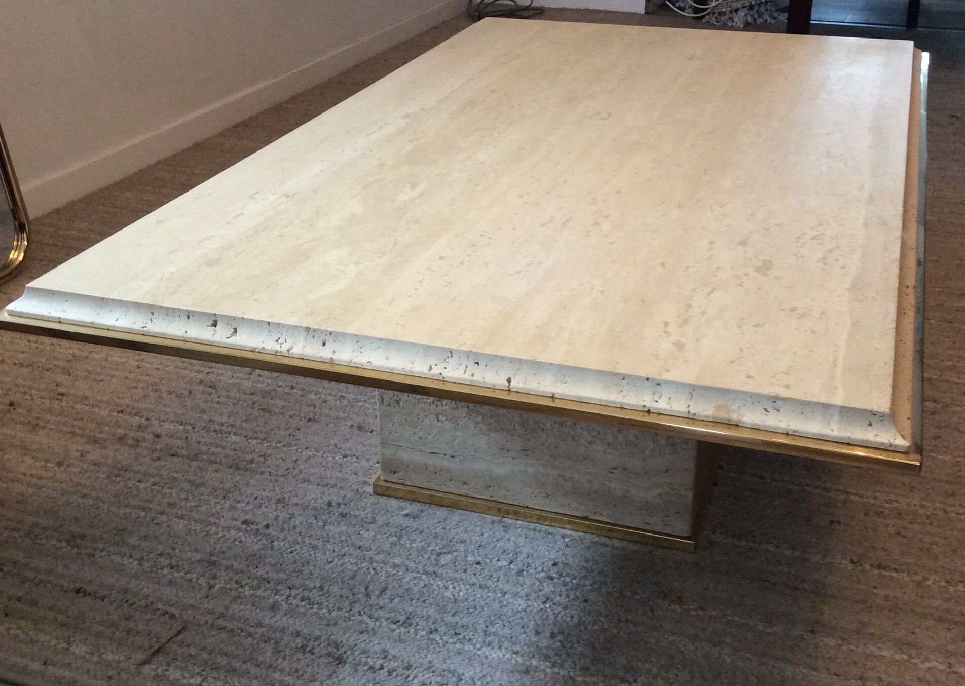 Travertine and brass coffee table by Fedam from the 70s