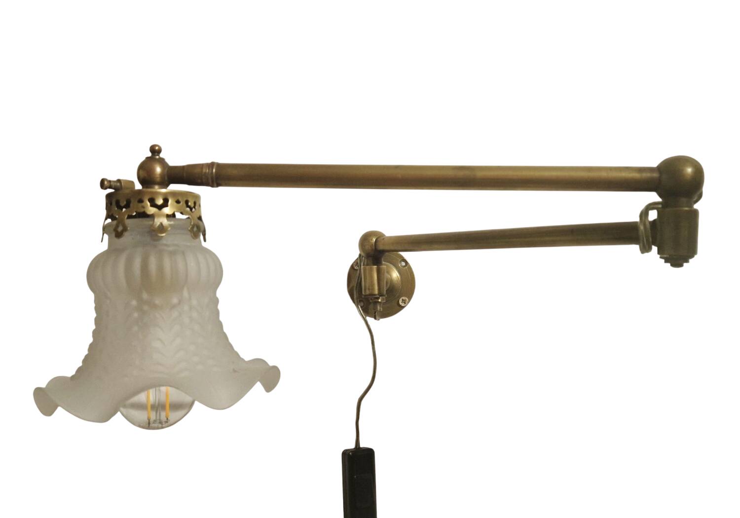 Vintage Brass and Molded Frosted Glass Articulated Wall Sconce - Style A
