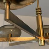 Italian brass chandelier with 6 grey smoked glass globes