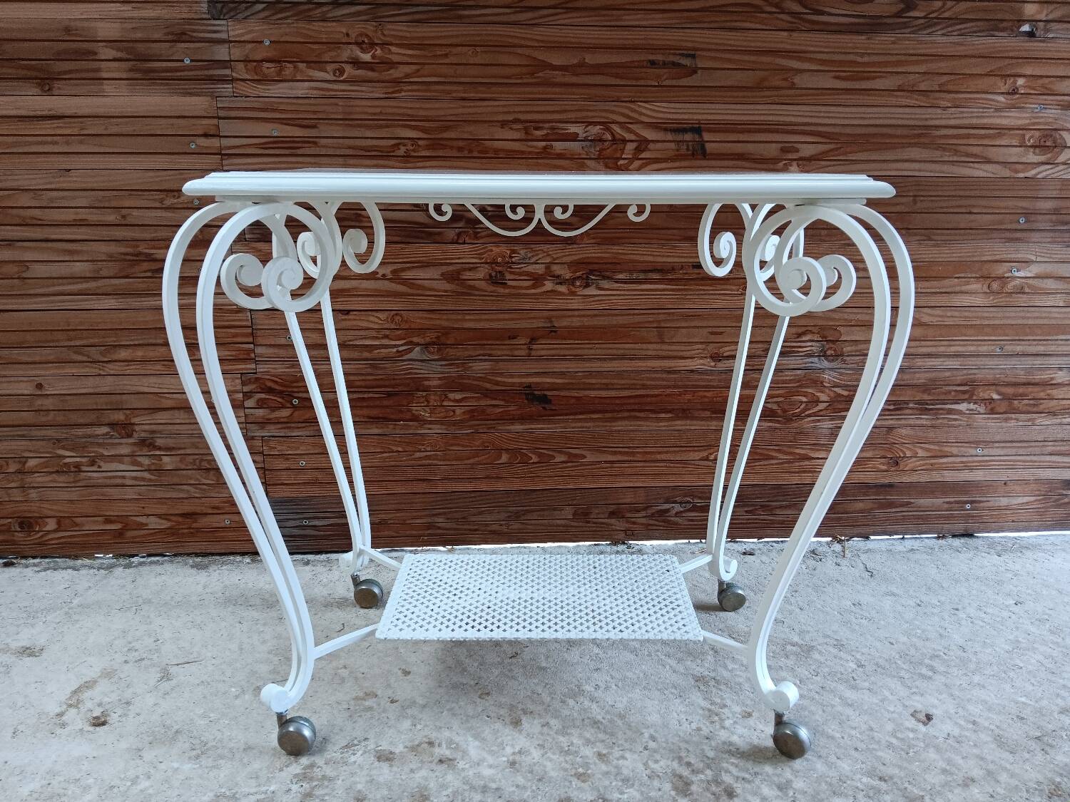 Vintage white wooden serving trolley