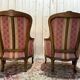 Paire de fauteuils - bergères de style Louis XV en soierie