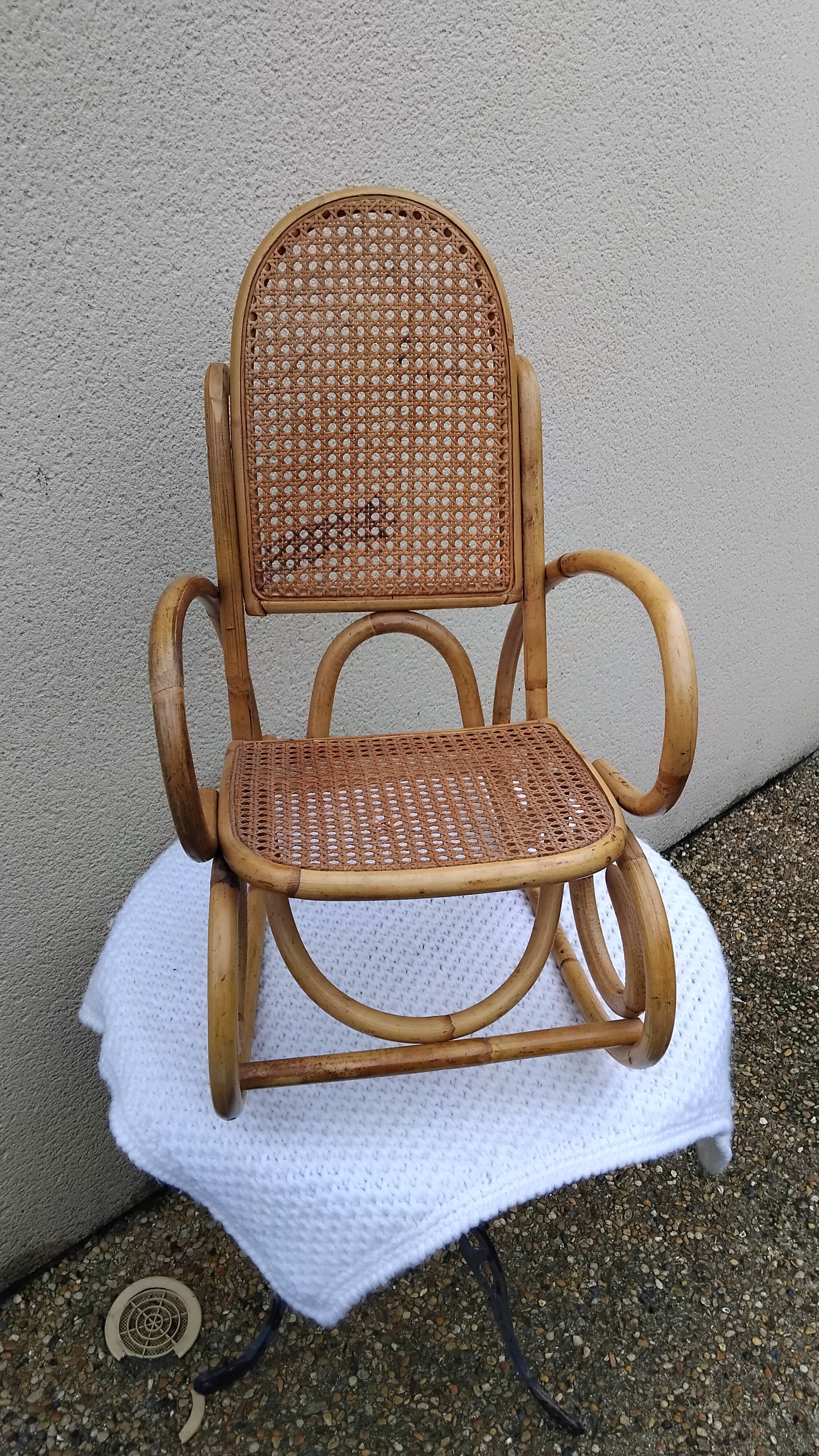 Vintage rattan and bamboo children's rocking chair