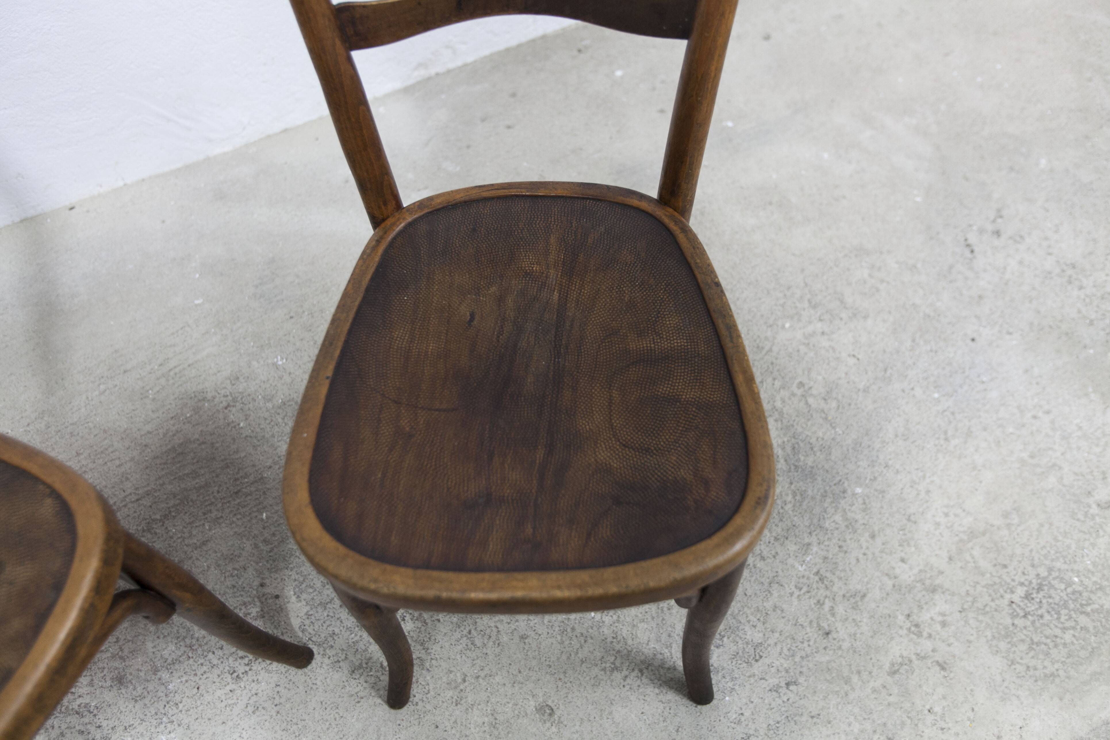 Pair of Baumann Bistrot chairs from the 1920s with pyrography seat