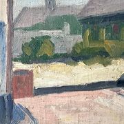 Oil on canvas of a French village "Bavay" 1928, landscape signed and framed.