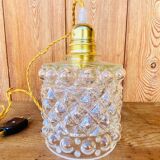 Globe hanging lamp in vintage bubbled molded glass
