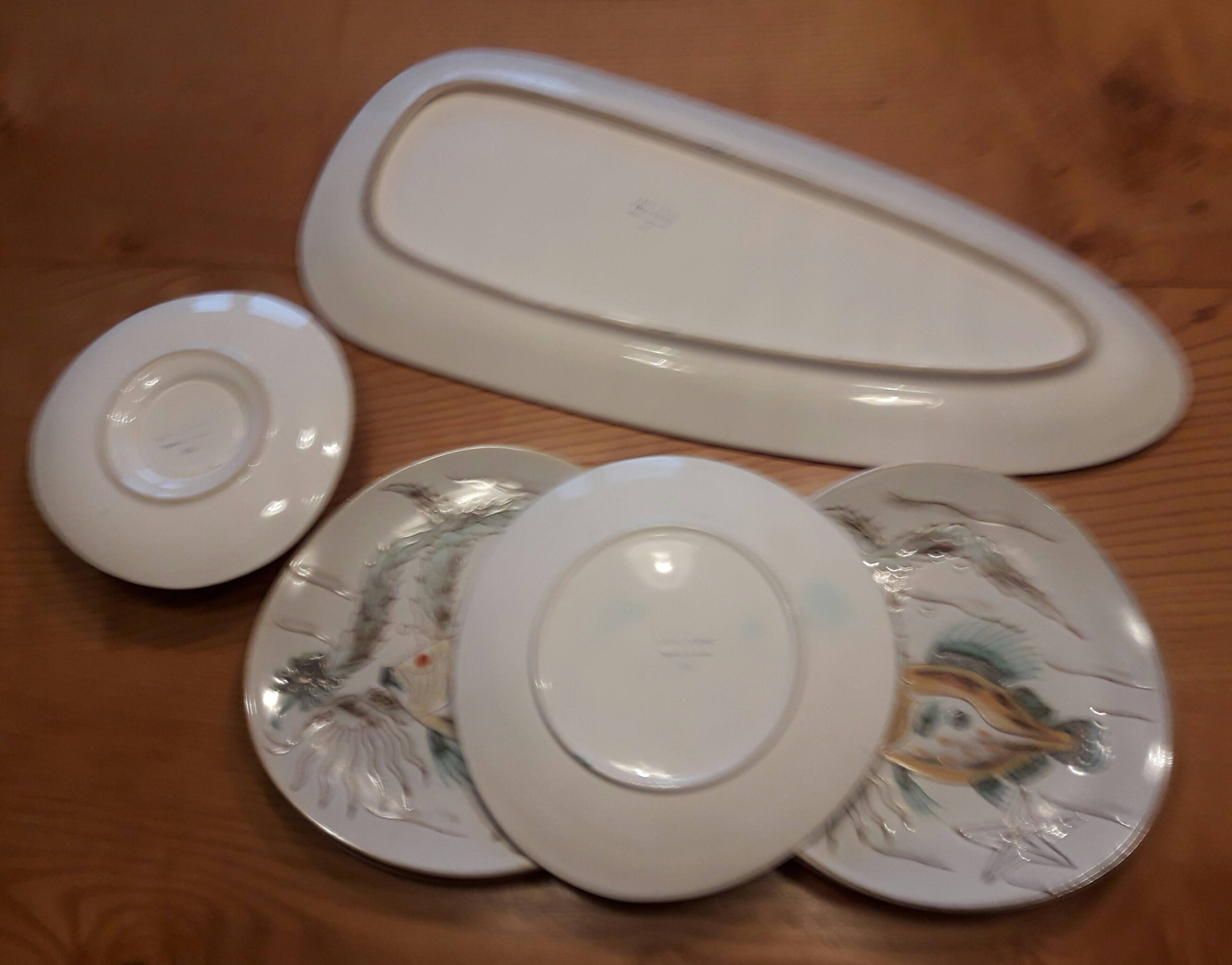 Fish service in Pornic earthenware model Etel, 12 pieces from the 60s