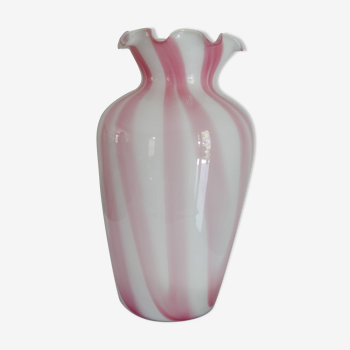 Vase collerette verre rose et blanc