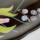 LONGWY earthenware dish with lilies signed L. VALENTI