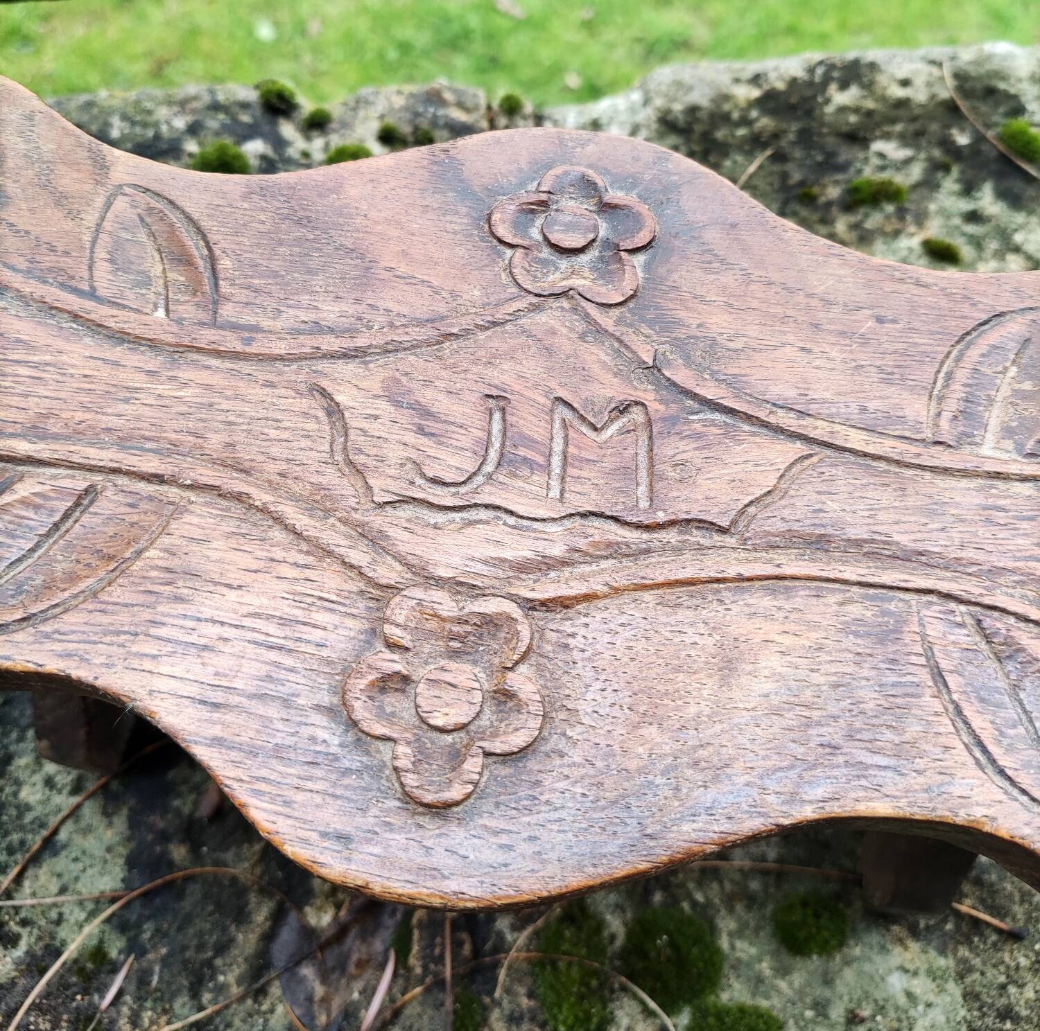 Carved wooden folk art bench
