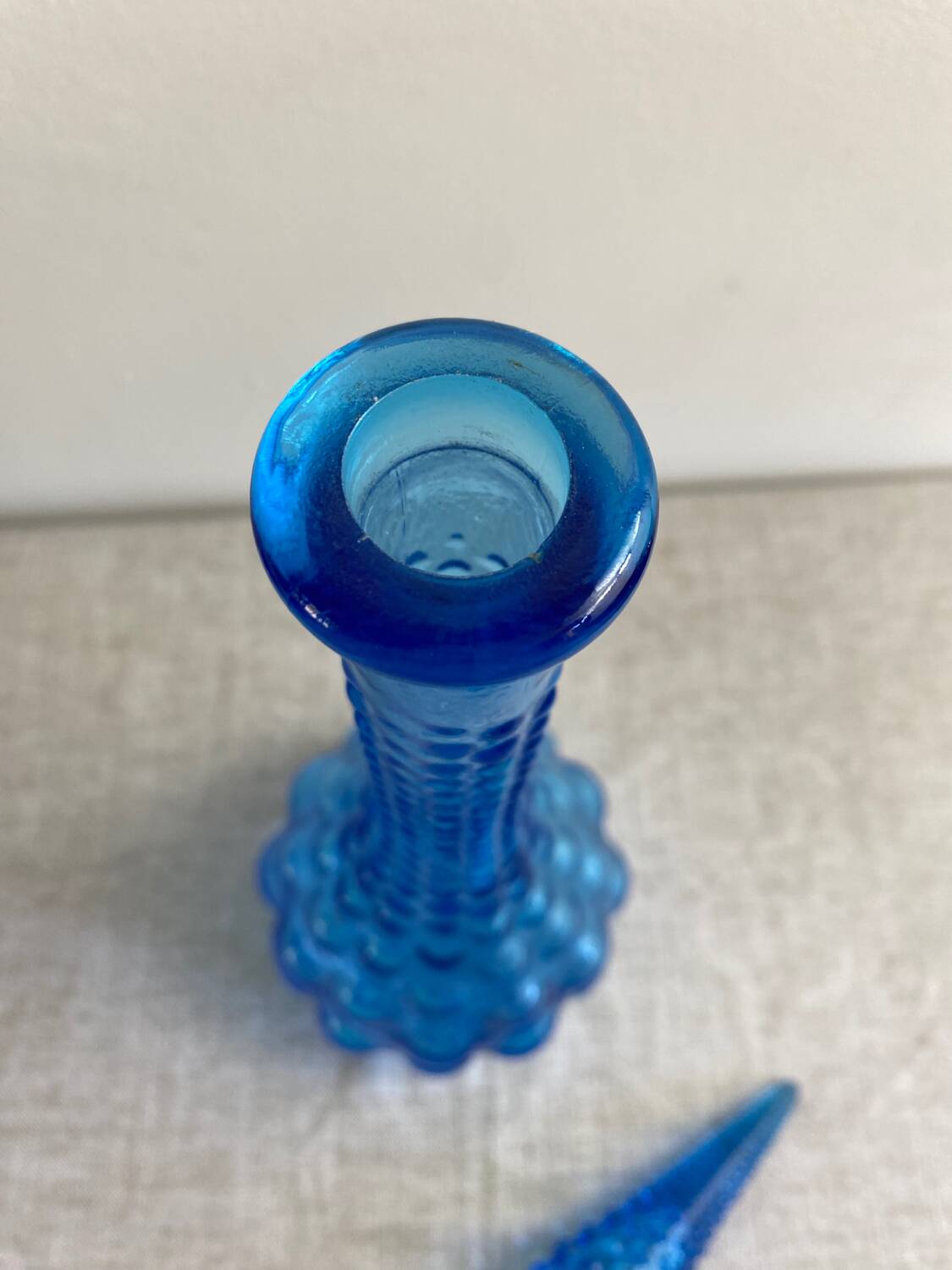 Turquoise blue employment glass carafe