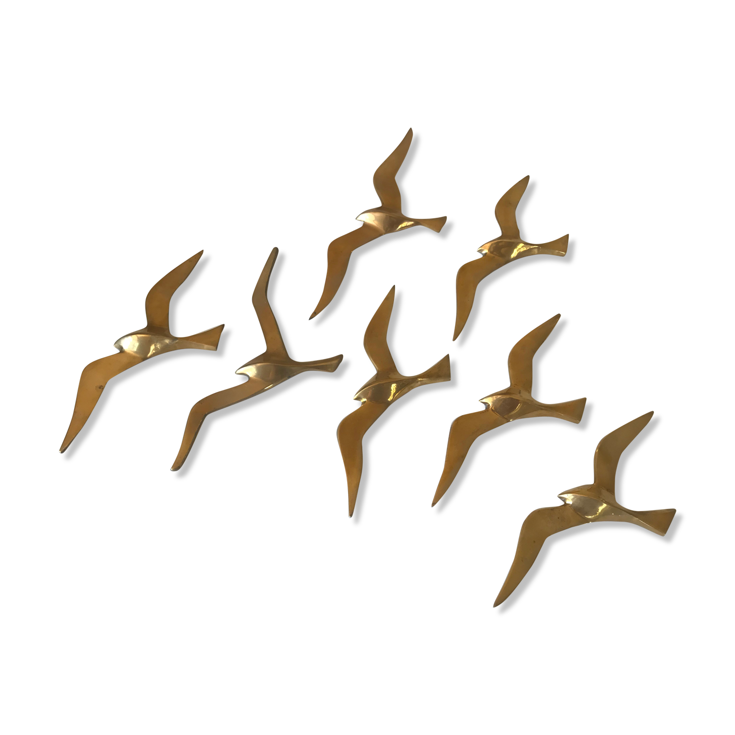 Lot de 7 oiseaux laiton vintage 1960