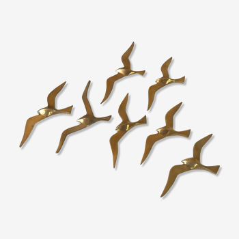 Set of 7 vintage brass birds 1960