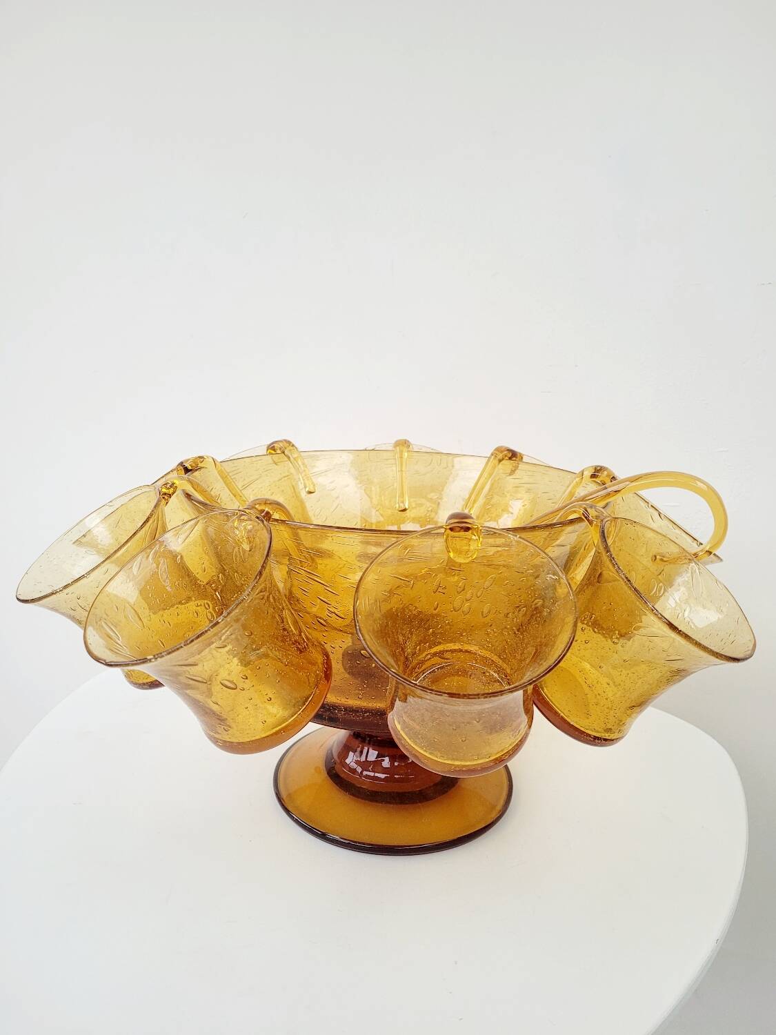 Vintage punch service blown glass Biot amber