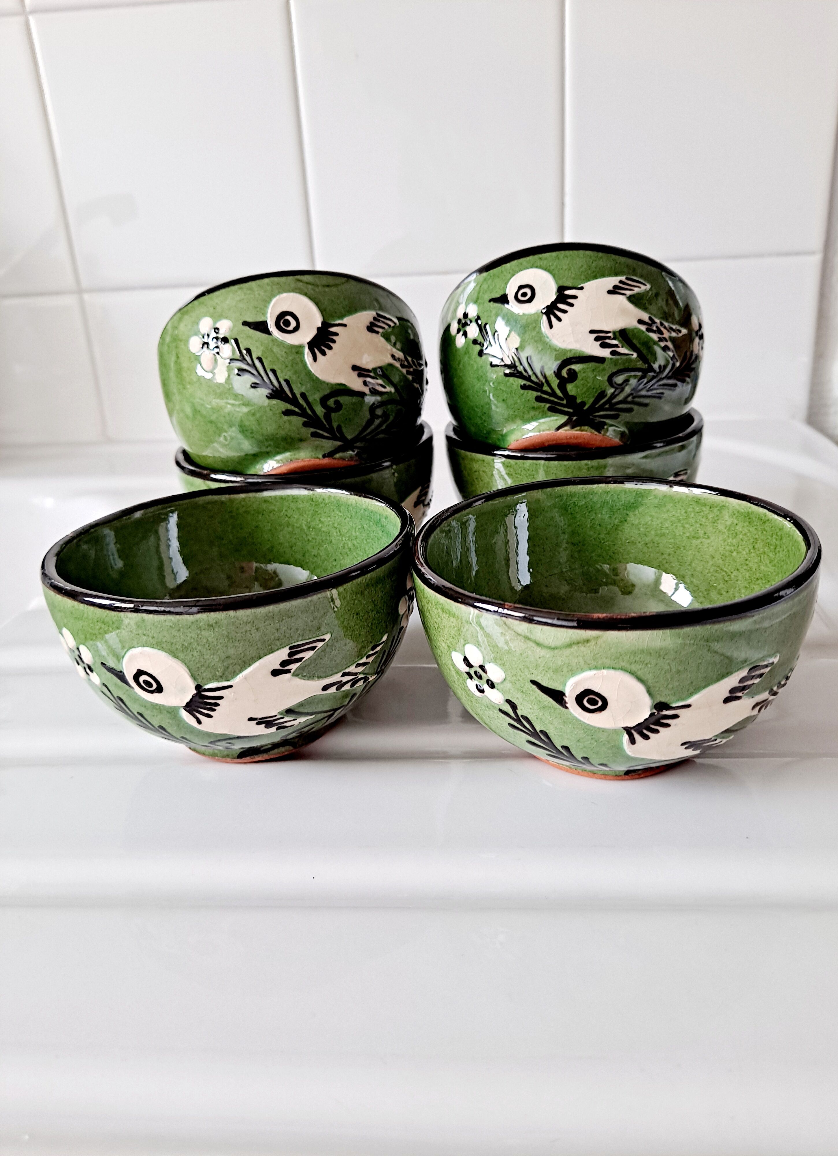 Cups bird glazed terracotta Savoie