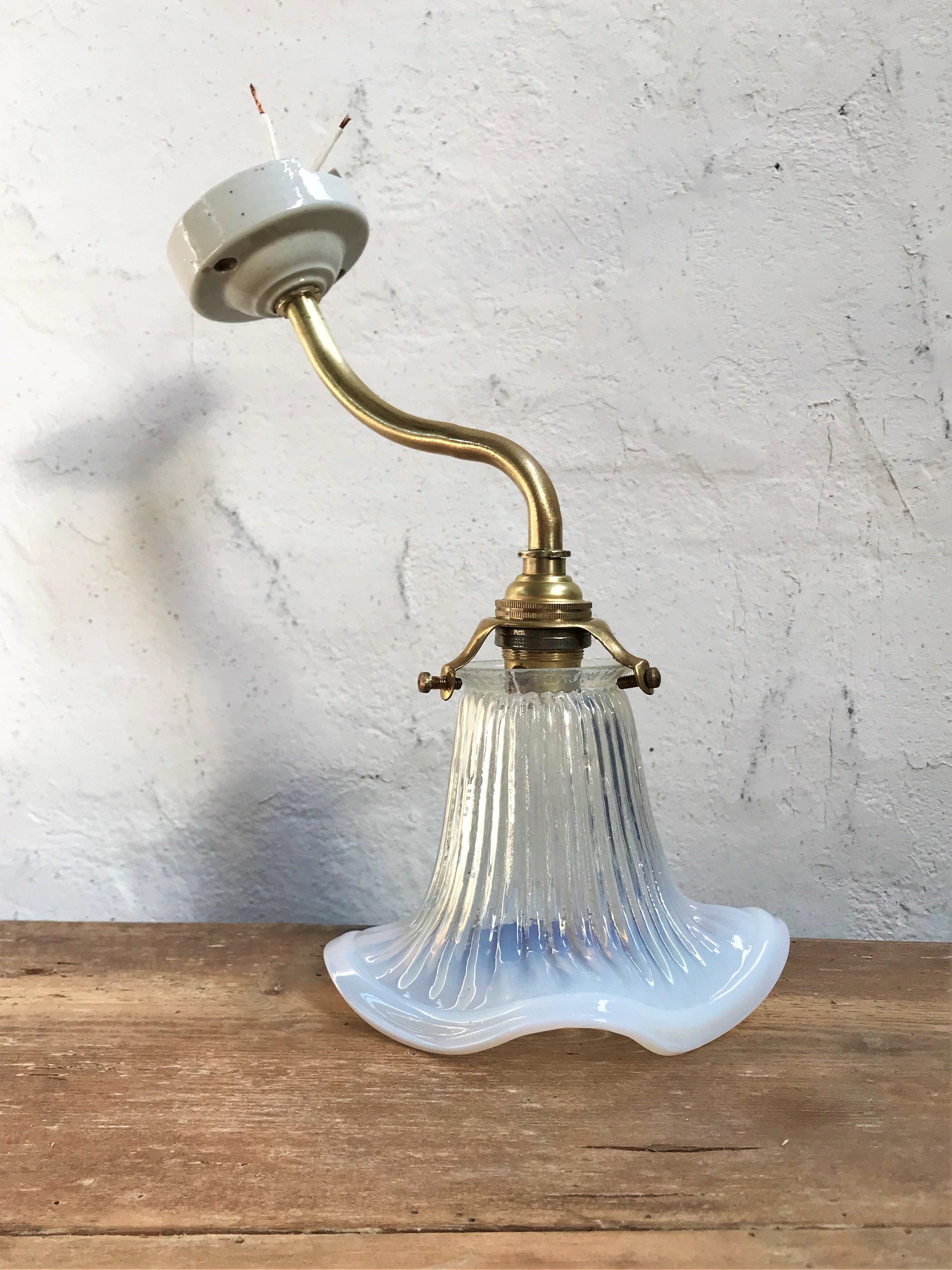 Opalescent glass swan neck sconce