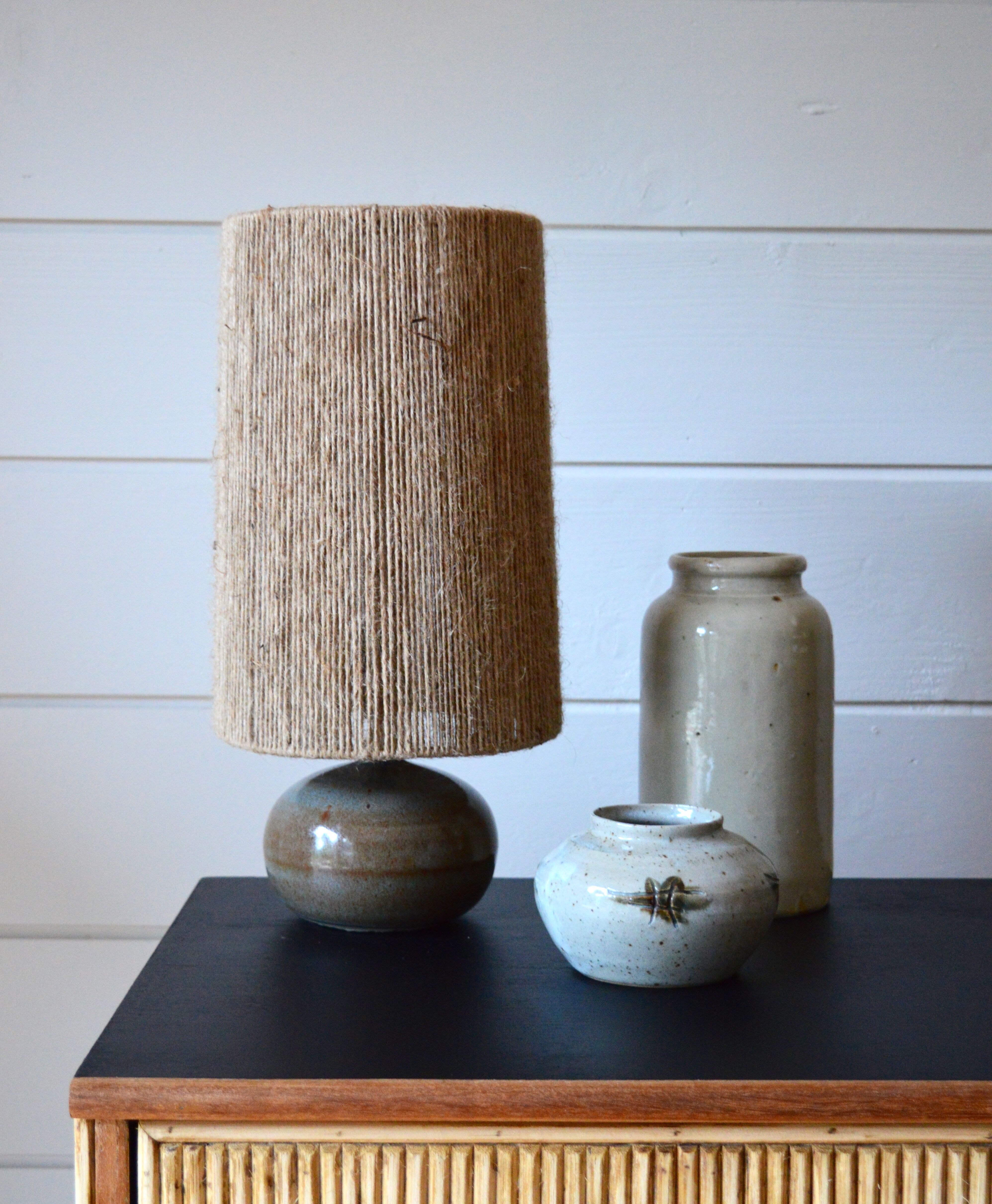 Sandstone and rattan lamp