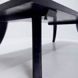 Antique wooden coffee table painted in black and incised with white painted decorations, Ettore Zaccari, Italy c 1910