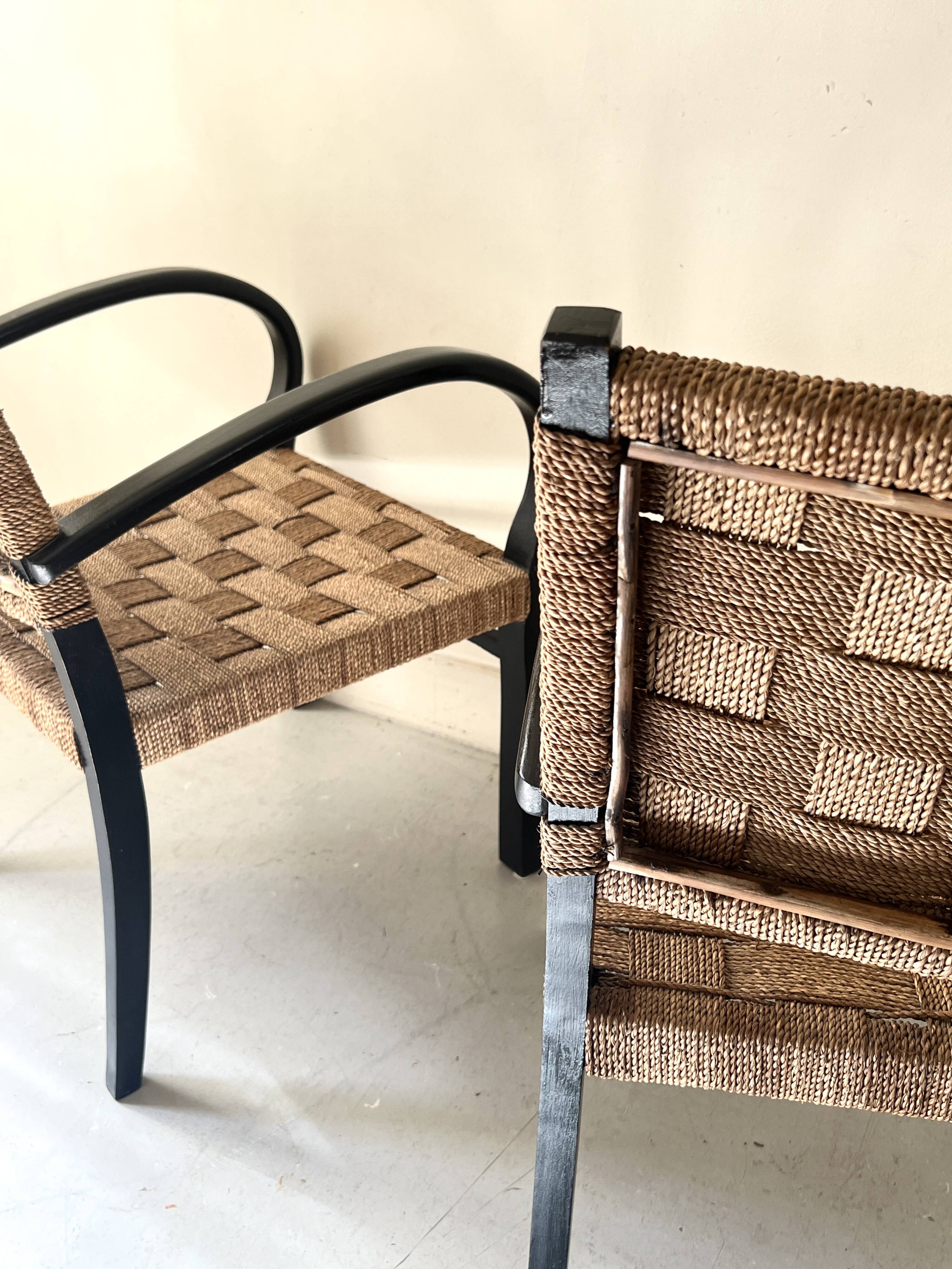 Scandinavian armchair in wood and woven cord by Axel Larsson, Sweden 1950.