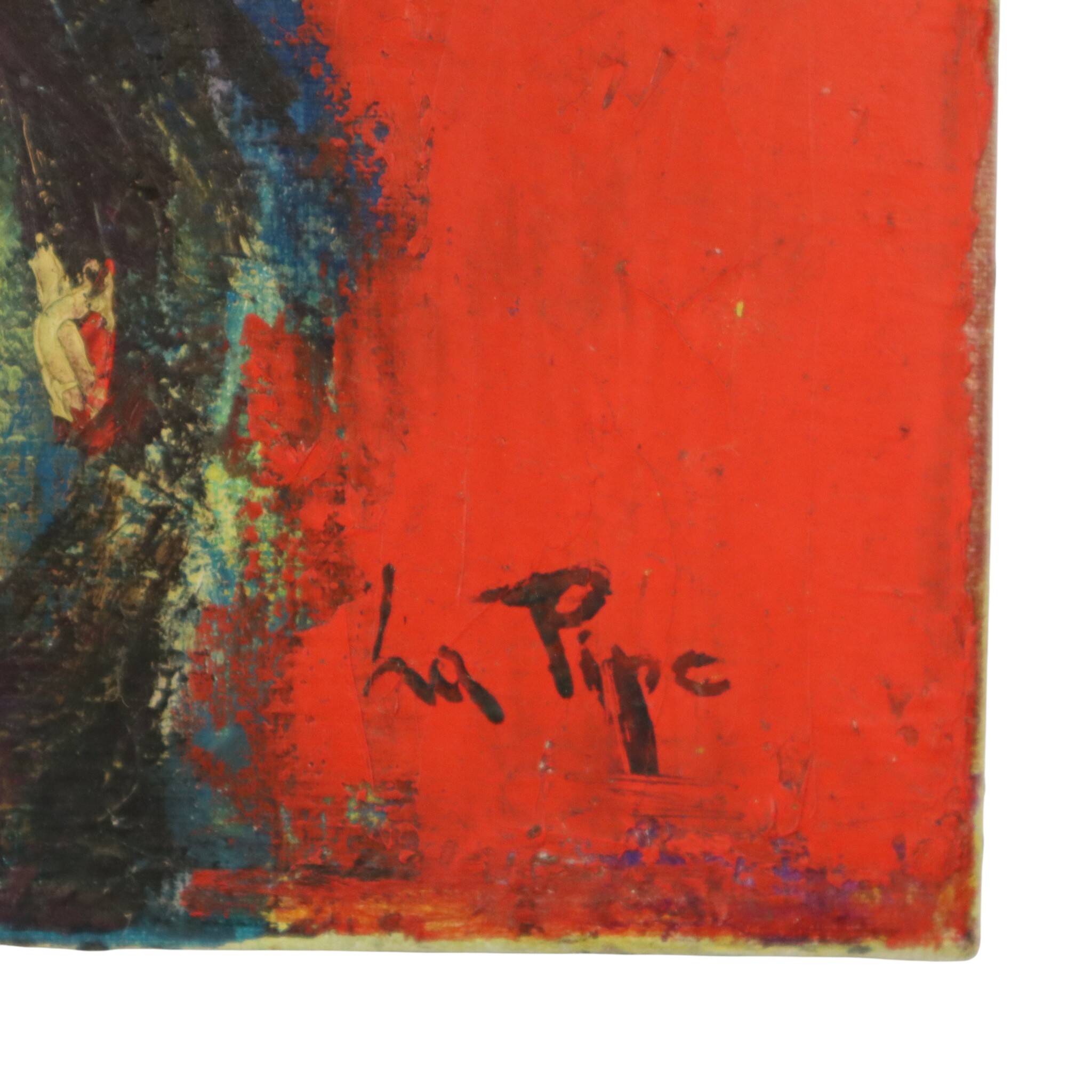 Vintage Abstract Painting on Canvas Nude Woman La Pipe