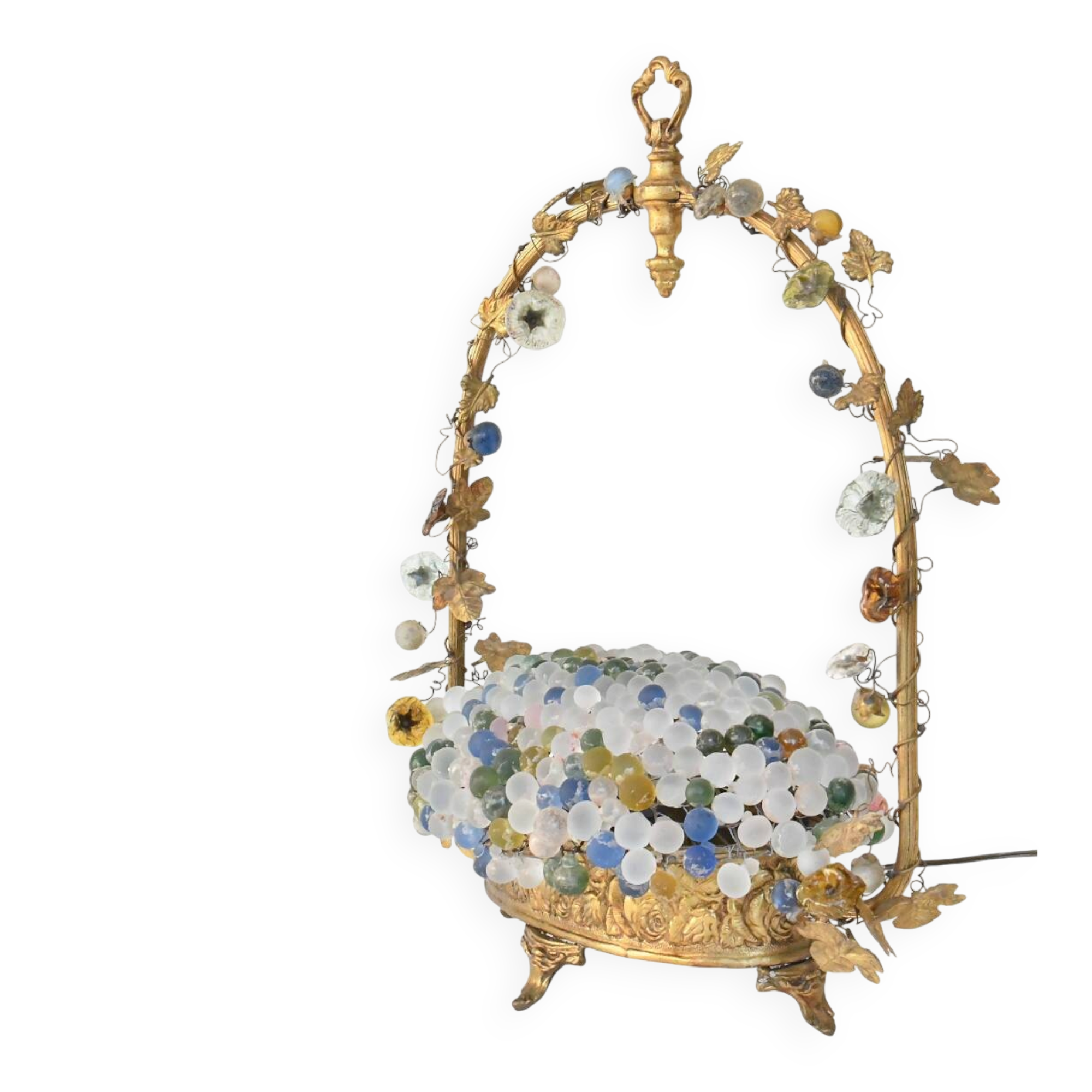 Cesare Toso table lamp in the shape of a basket filled with bunches of grapes.