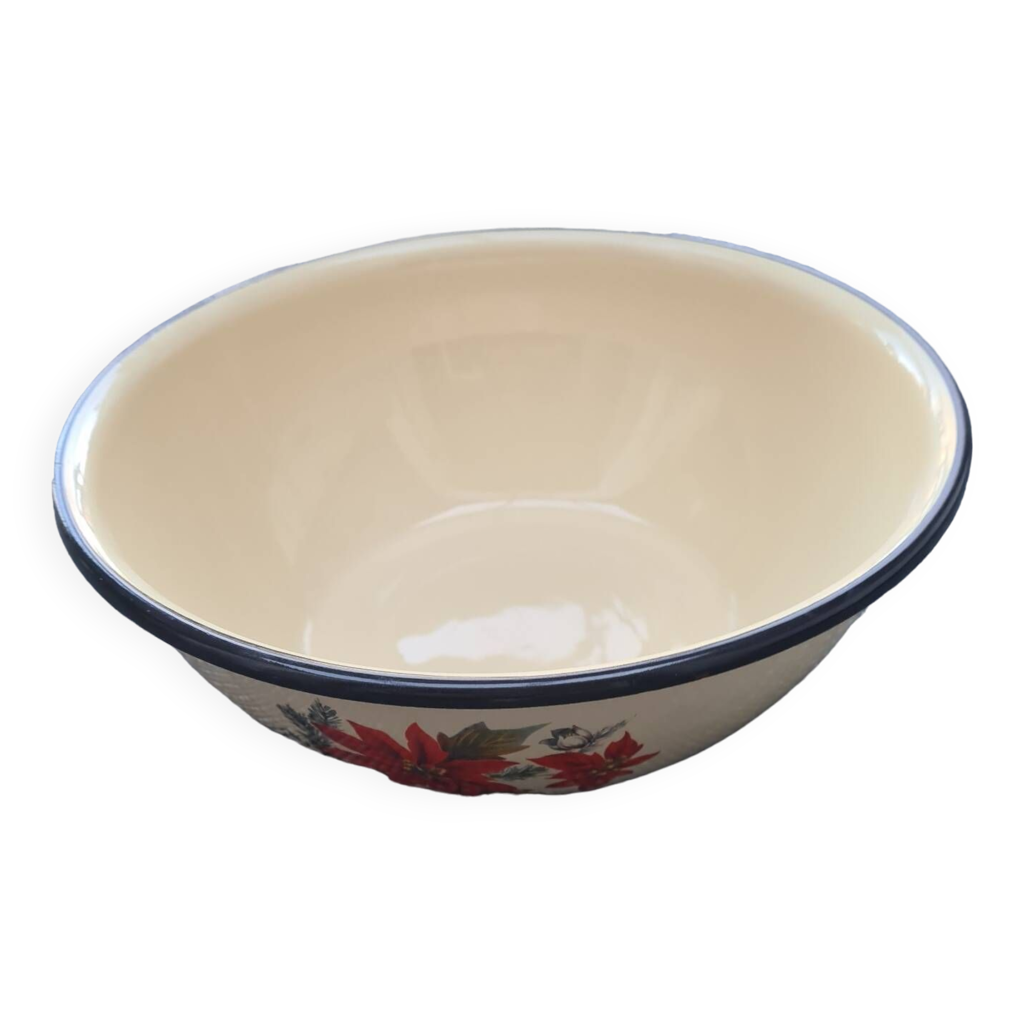 Grand Saladier En Tôle émaillée Bumper Harvest Vintage 38cm – Fleurs Blanc/rose