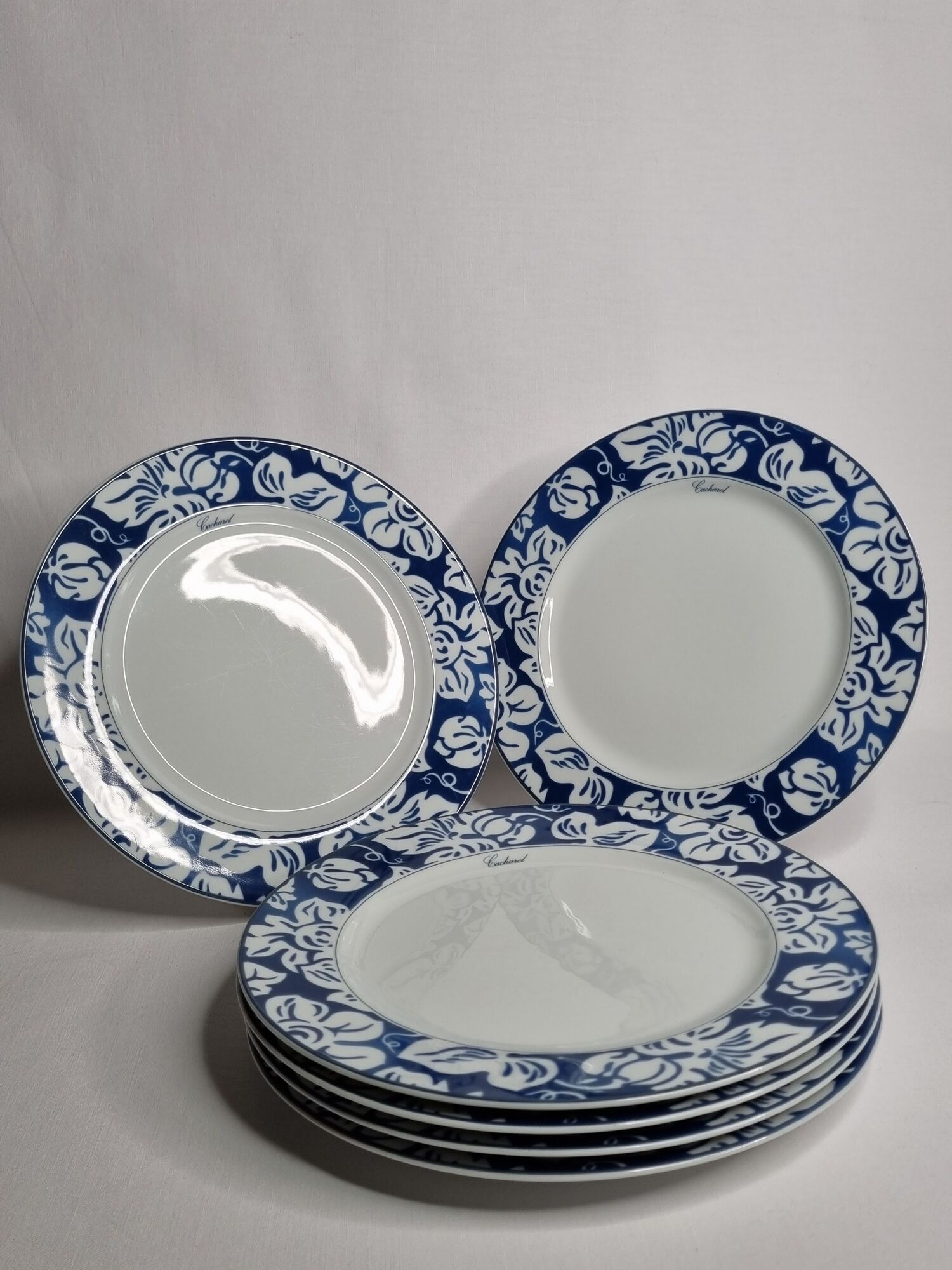 Set of six plates "Cacharel" porcelain with floral decoration, 27 cm