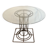 Wrought iron dining table with beveled round glass top, vintage 1980