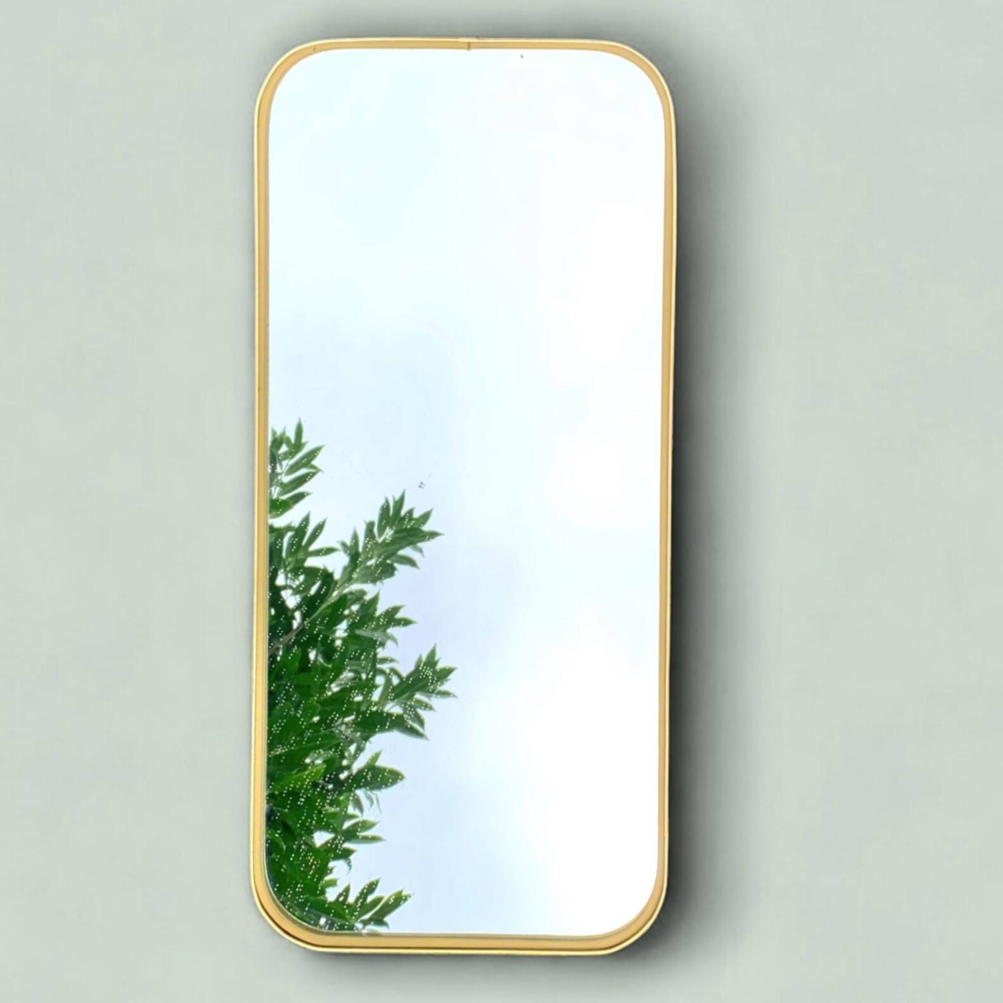 Large vintage rectangular wall mirror in gold anodized aluminum - 73 cm
