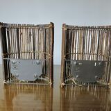 Pair of "tiki ona" wall lights in branches and rattan, 1980