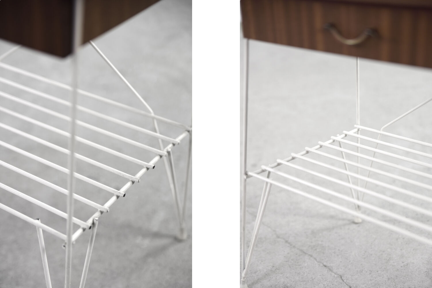 Vintage Mid-Century Scandinavian Modern Brown Walnut Nightstand with White Metal Legs, 1960s