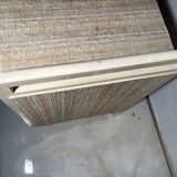 Vintage upholstered chest, white lacquered wooden structure, 1960s-70s