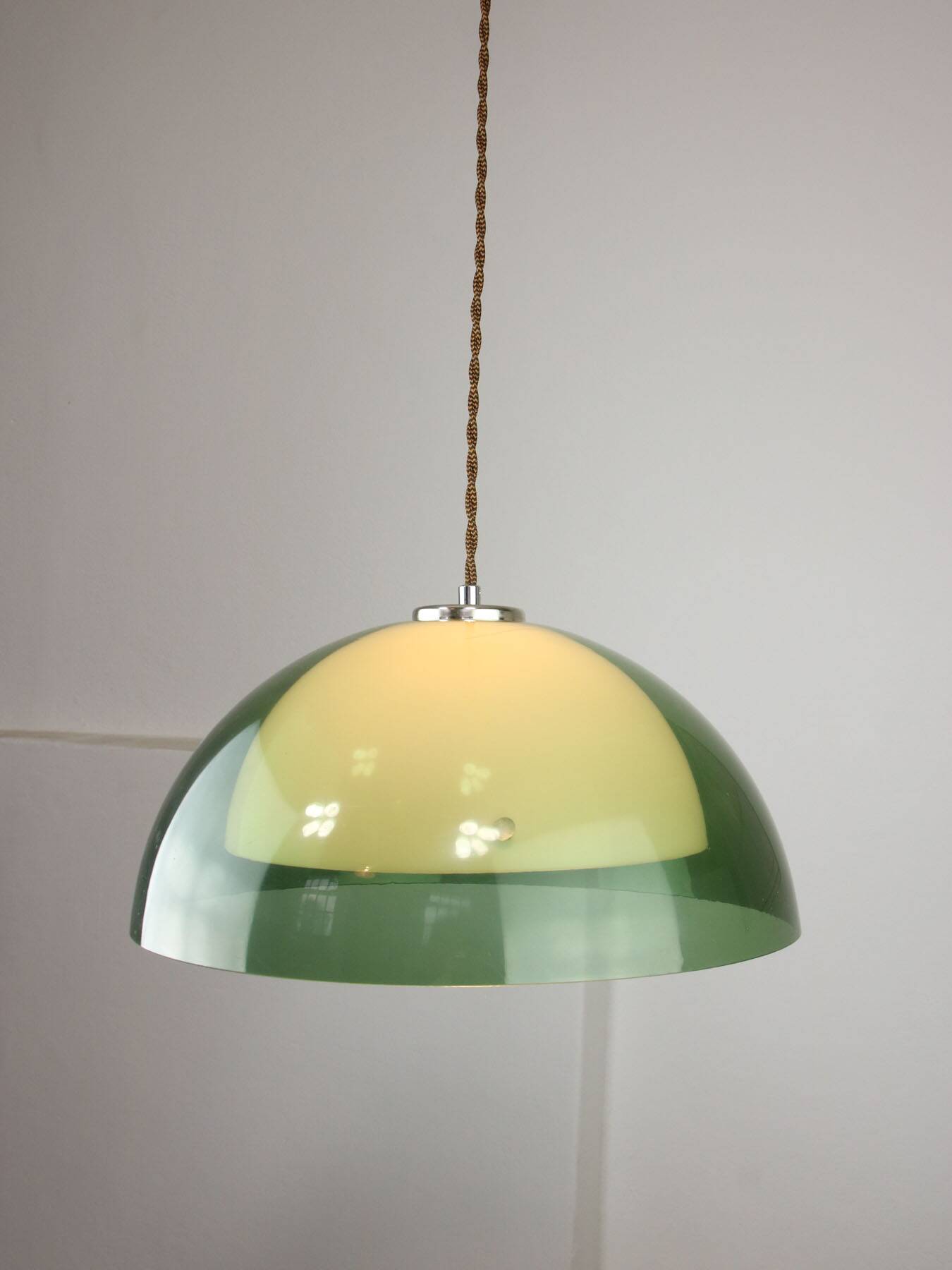 Italian space-age plexiglass green pendant lamp, 70s