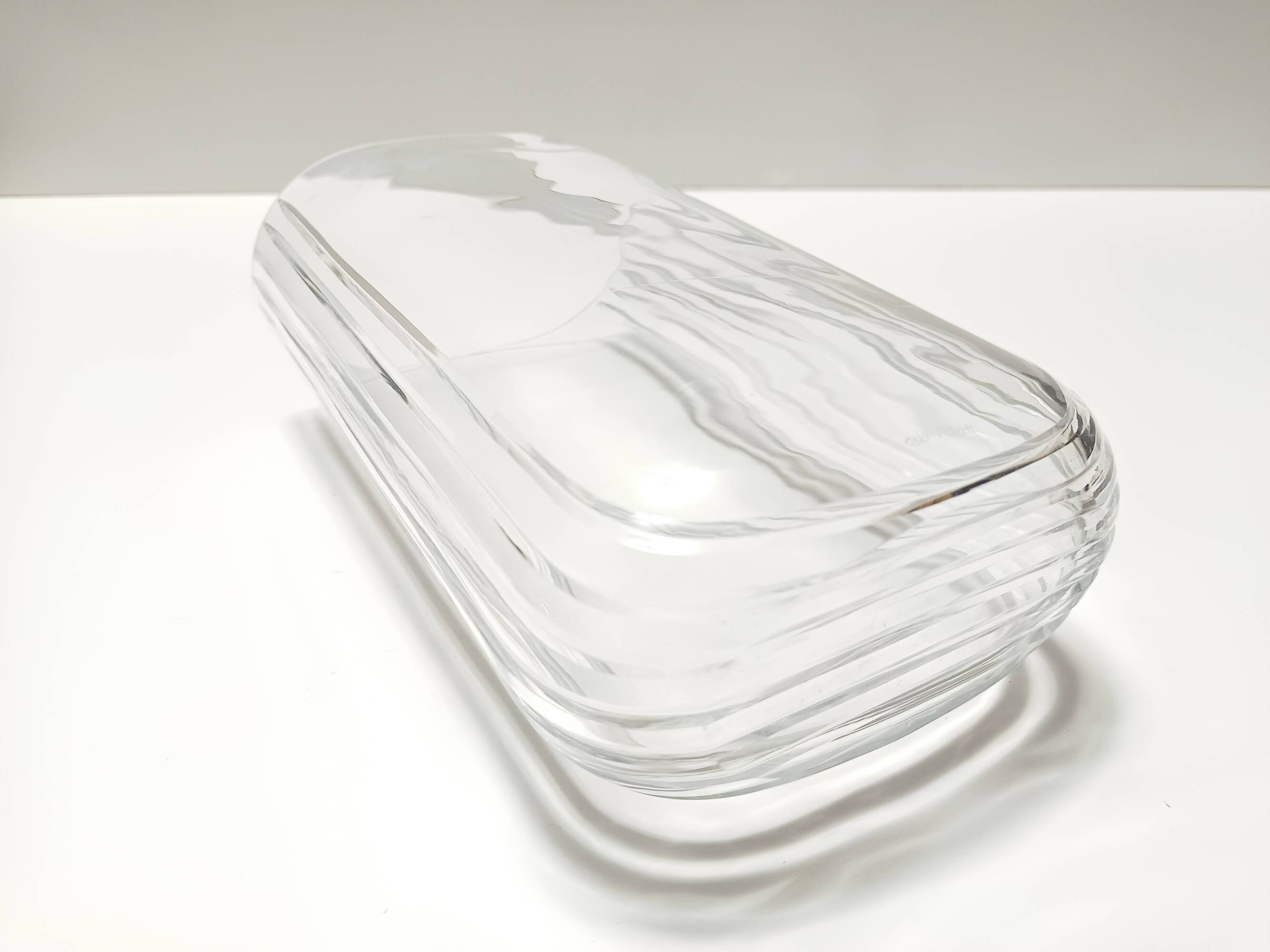 Rectangular Transparent Murano Glass Vase by Carlo Moretti, Signed, Italy 1990s