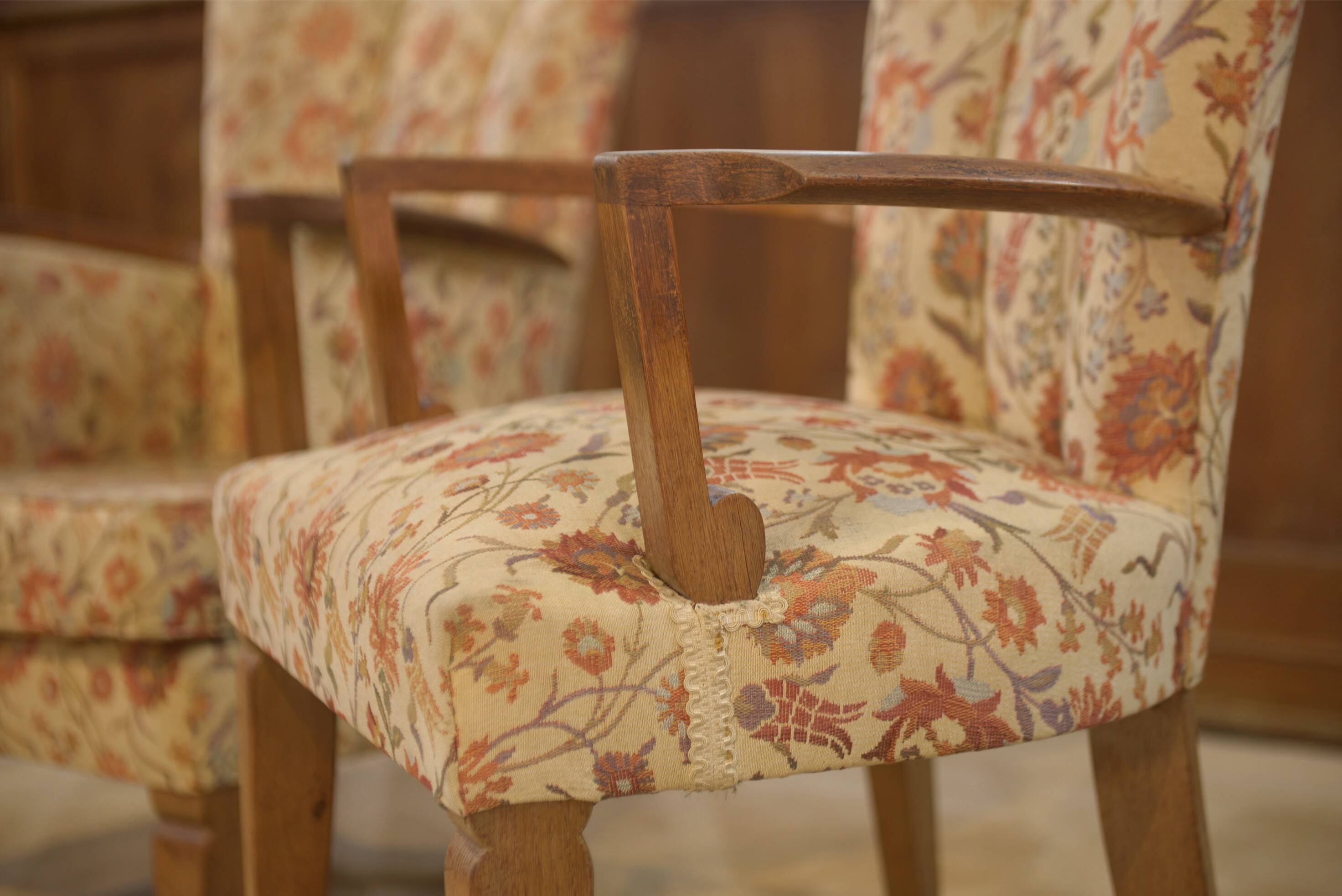 Set of 2 Bridge armchairs and one armchair attributed to Jules Leleu from the 1930s.