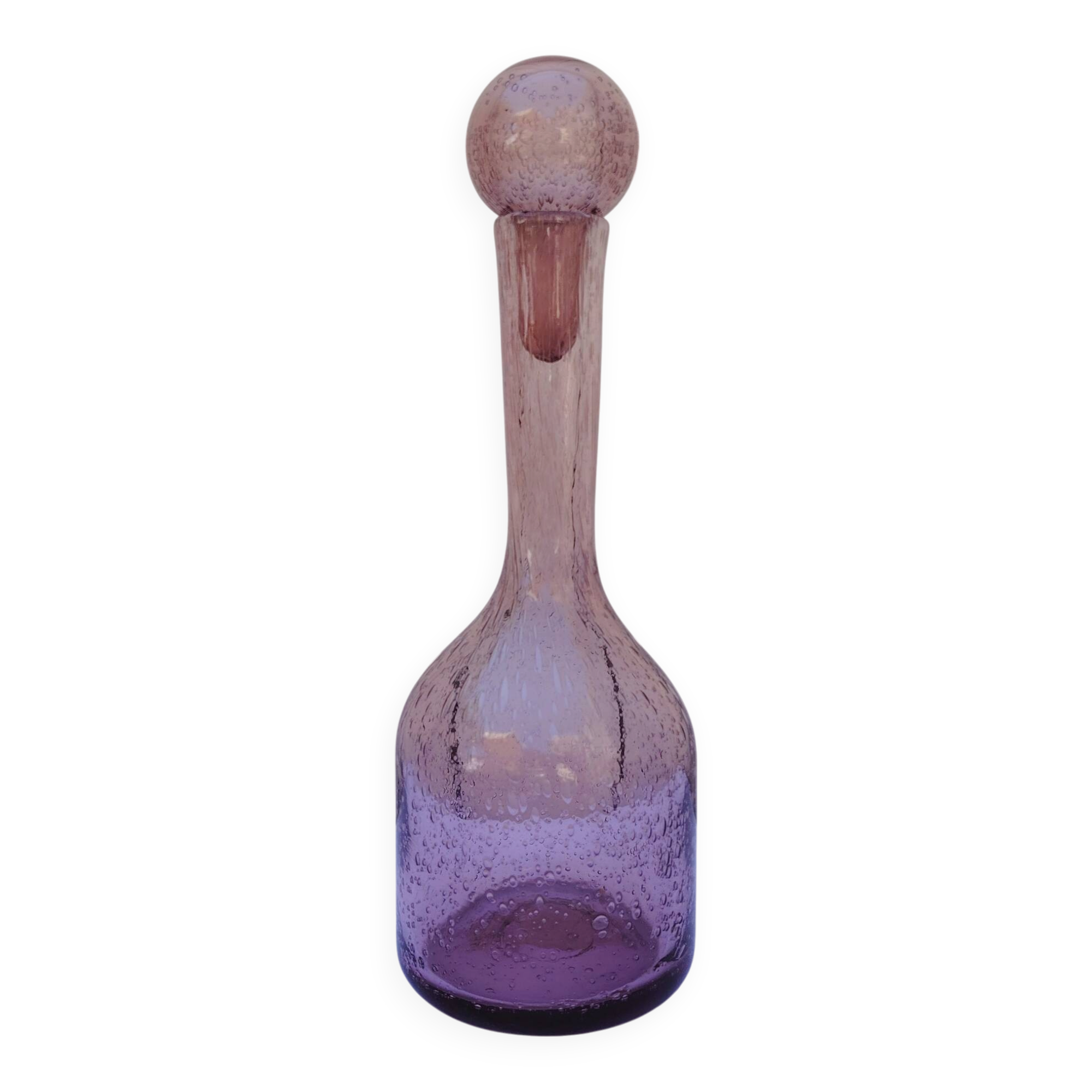 Blown glass bottle with bubbles, Biot glassware style, vintage