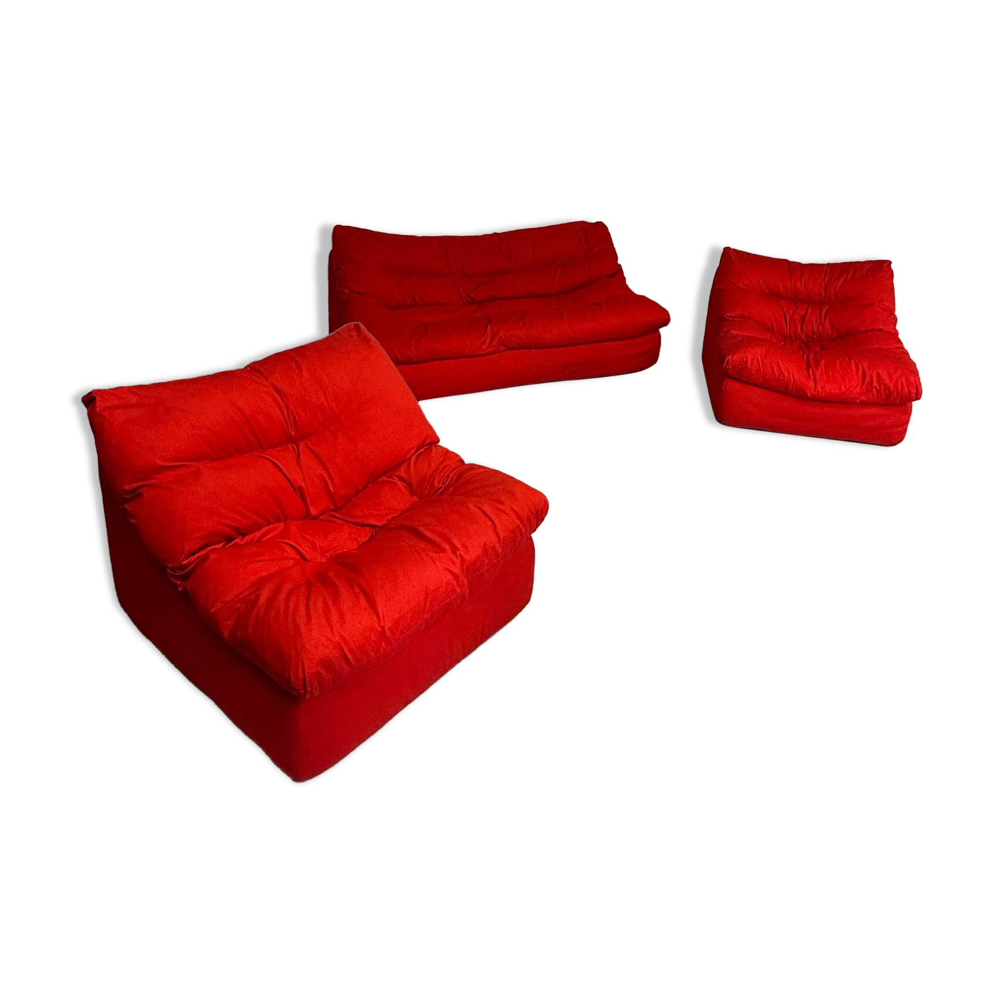 Living room sofa and 2 armchairs French design Steiner 70s vintage fabric