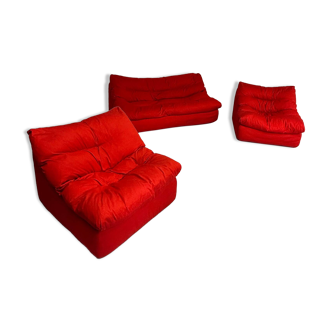 Salon canapé et 2 fauteuils design français Steiner années 70 vintage tissu