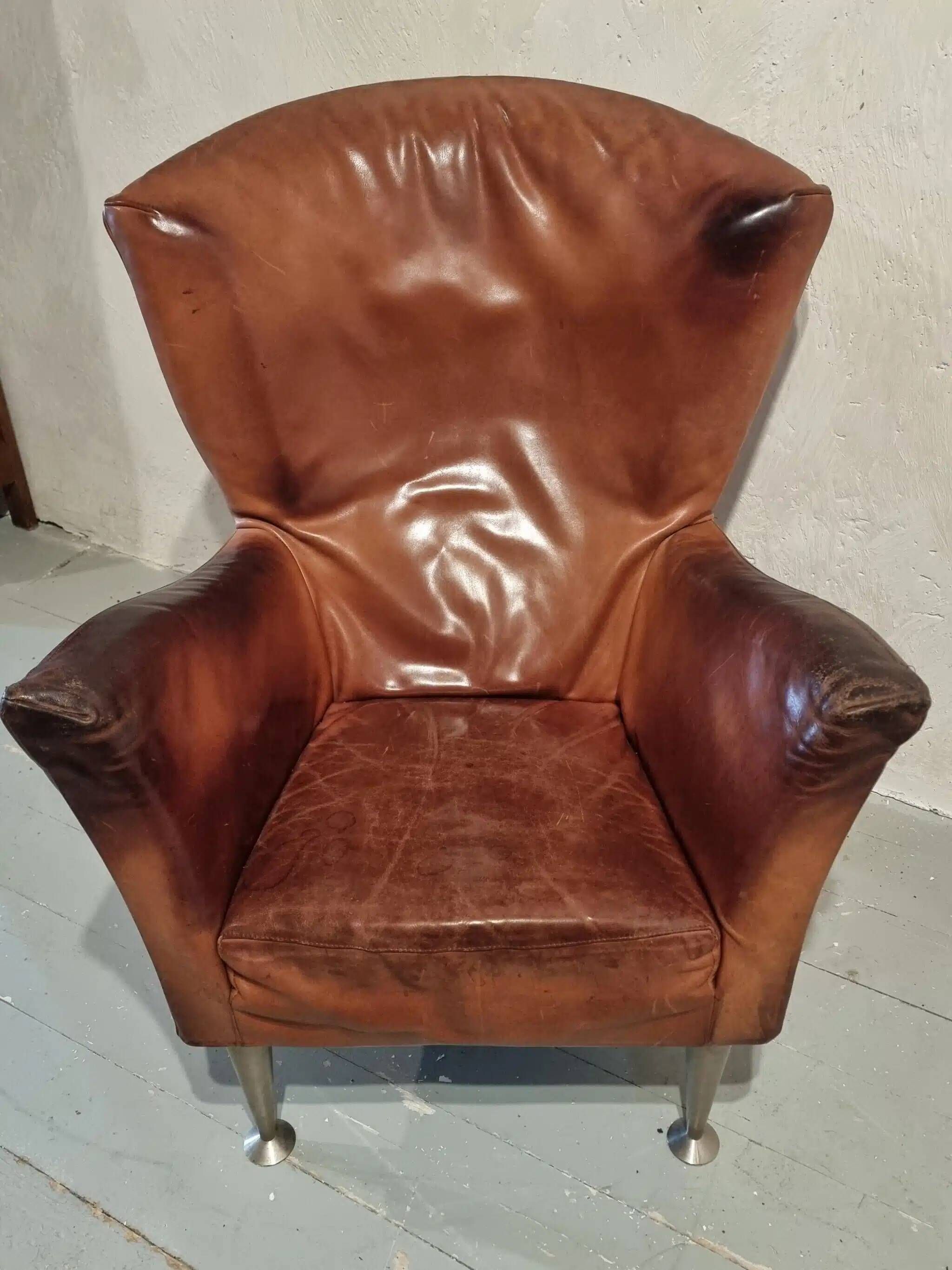 Vintage Dutch leather lounge chair, 1990s, Montis style